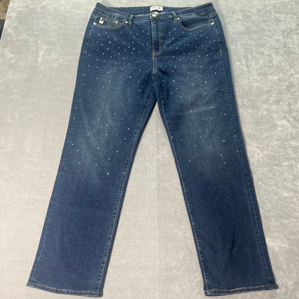 Seven7 Jeans Womens 16 Slim Straight Rhinestone Embellished Denim Plus Size